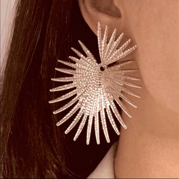 Zara Radiance Heart Crown Sunburst Beam Ray Regal Royal Statement Silver Earring - Picture 4 of 13